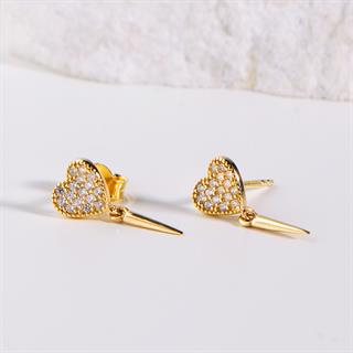 14 Ayar Altın Kalp Taşlı Sallantı Küpe