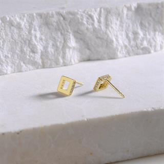 14 Ayar Altın Kare Taşlı Küpe