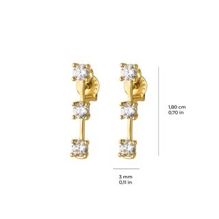 14 Ayar Altın Üç Taşlı Uzun Küpe