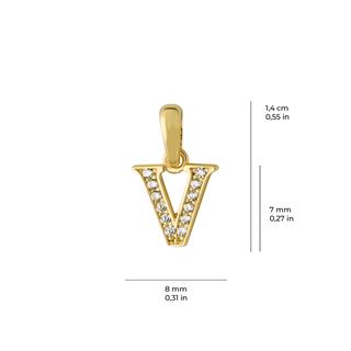 14 Ayar Altın V Harfi Taşlı Kolye Ucu