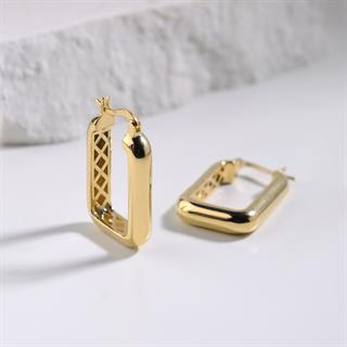 14 Ayar İtalyan Dikdörtgen Altın Küpe