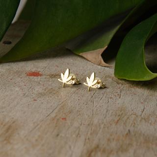 14 Ayar Altın Yaprak Küpe