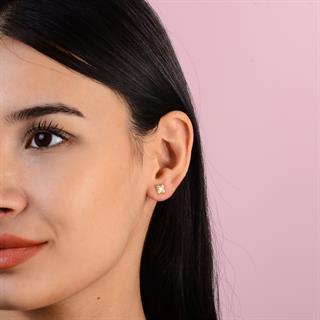 14 Ayar Noktalı Çiçek Altın Küpe