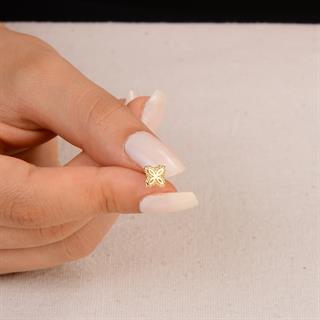 14 Ayar Noktalı Çiçek Altın Küpe