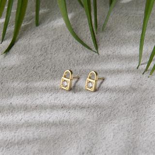 14 Ayar Altın Taşlı Kilit Küpe