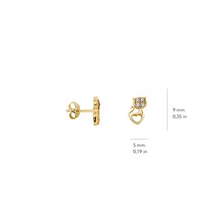 14 Ayar Altın Taşlı Kedi Kalp Küpe