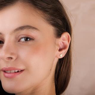 14 Ayar Altın Taşlı Kedi Küpe