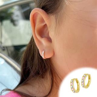 8 Ayar Altın Taşlı Halka Çocuk Küpesi