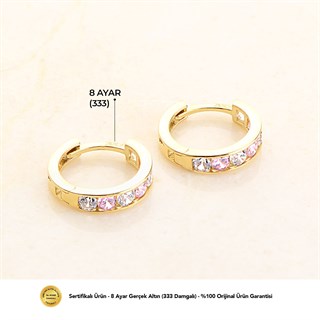 8 Ayar Altın Taşlı Halka Çocuk Küpesi