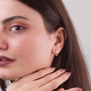 14 Ayar Altın Taşlı Uçak Küpe