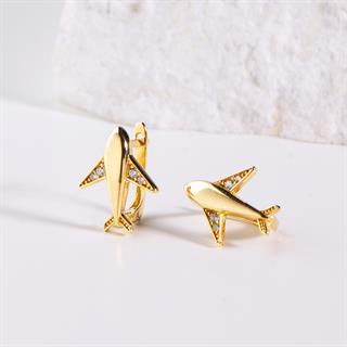 14 Ayar Altın Taşlı Uçak Küpe