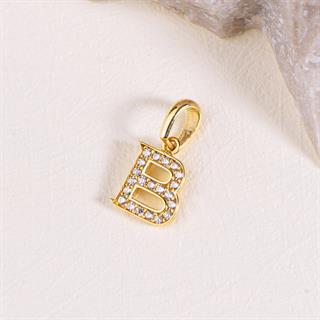 14 Ayar Altın B Harfi Taşlı Kolye Ucu