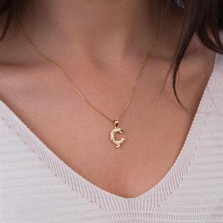 14 Ayar Altın Ç Harfi Kolye Ucu