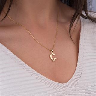 14 Ayar Altın Ç Harfi Kolye Ucu