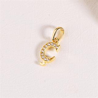 14 Ayar Altın Ç Harfi Taşlı Kolye Ucu