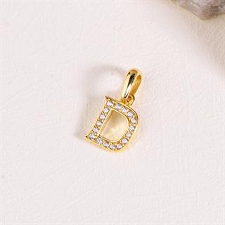 14 Ayar Altın D Harfi Taşlı Kolye Ucu