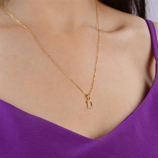 14 Ayar Altın D Harfi Taşlı Kolye Ucu