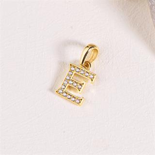 14 Ayar Altın E Harfi Taşlı Kolye Ucu