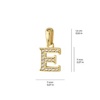 14 Ayar Altın E Harfi Taşlı Kolye Ucu