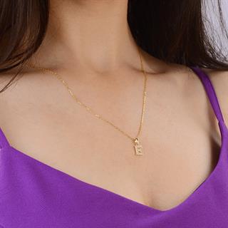 14 Ayar Altın E Harfi Taşlı Kolye Ucu