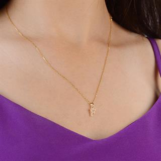 14 Ayar Altın F Harfi Taşlı Kolye Ucu