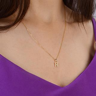 14 Ayar Altın H Harfi Taşlı Kolye Ucu