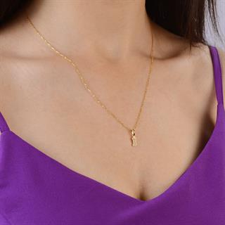 14 Ayar Altın İ Harfi Taşlı Kolye Ucu