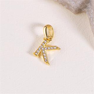 14 Ayar Altın K Harfi Taşlı Kolye Ucu