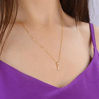 14 Ayar Altın L Harfi Taşlı Kolye Ucu