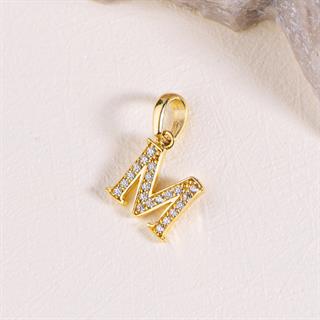 14 Ayar Altın M Harfi Taşlı Kolye Ucu