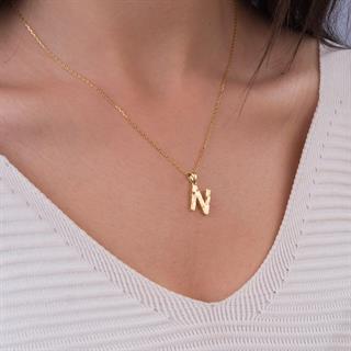 14 Ayar Altın N Harfi Kolye Ucu