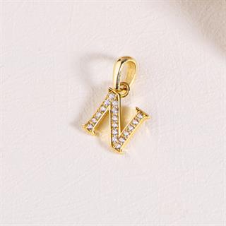 14 Ayar Altın N Harfi Taşlı Kolye Ucu
