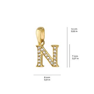 14 Ayar Altın N Harfi Taşlı Kolye Ucu