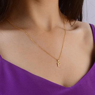 14 Ayar Altın P Harfi Taşlı Kolye Ucu