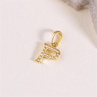 14 Ayar Altın P Harfi Taşlı Kolye Ucu