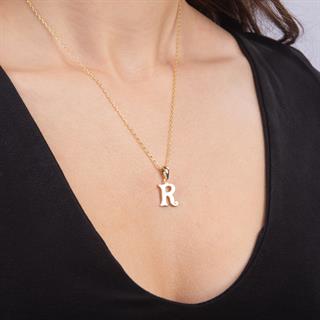 14 Ayar Altın R Harfi Kolye Ucu