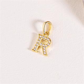 14 Ayar Altın R Harfi Taşlı Kolye Ucu