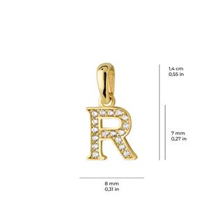 14 Ayar Altın R Harfi Taşlı Kolye Ucu