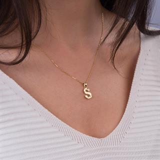 14 Ayar Altın S Harfi Kolye Ucu