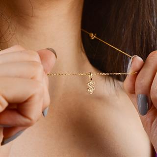 14 Ayar Altın Ş Harfi Taşlı Kolye Ucu