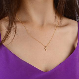 14 Ayar Altın T Harfi Taşlı Kolye Ucu