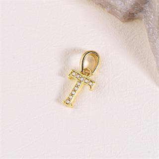 14 Ayar Altın T Harfi Taşlı Kolye Ucu