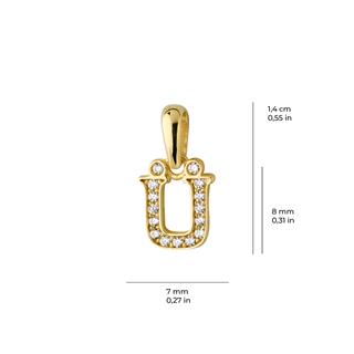 14 Ayar Altın Ü Harfi Taşlı Kolye Ucu