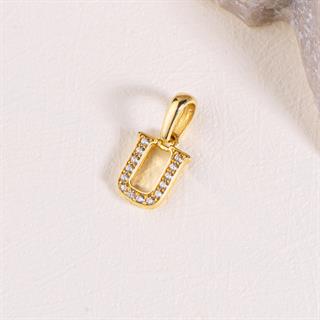 14 Ayar Altın U Harfi Taşlı Kolye Ucu