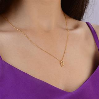 14 Ayar Altın Ü Harfi Taşlı Kolye Ucu