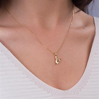 14 Ayar Altın V Harfi Kolye Ucu