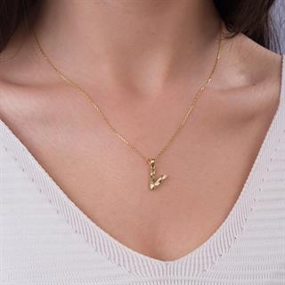 14 Ayar Altın V Harfi Kolye Ucu