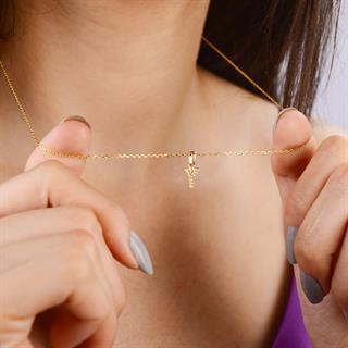 14 Ayar Altın Y Harfi Taşlı Kolye Ucu