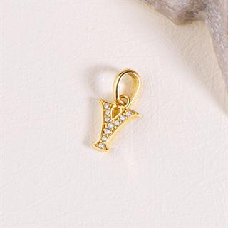 14 Ayar Altın Y Harfi Taşlı Kolye Ucu