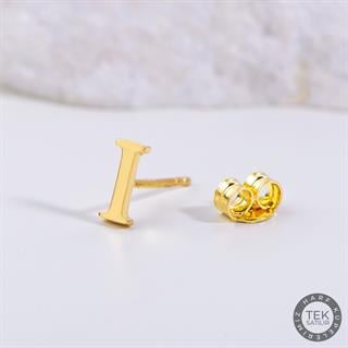 14 Ayar Altın I Harf Küpe